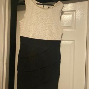 Connected Apparel Black and White Lace Mini Dress